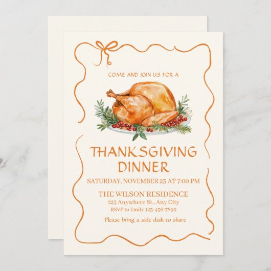 Thanksgiving Dinner Turkey Einladung (Vorne/Hinten)