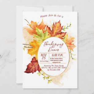 Thanksgiving Fall Leaves Dinner Invitation Einladung