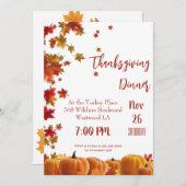 Thanksgiving Fall Leaves Pumpkin Dinner Invitation Einladung (Vorne/Hinten)