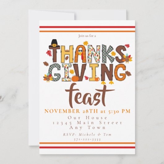 Thanksgiving Feast Script Festive Einladung (Vorderseite)
