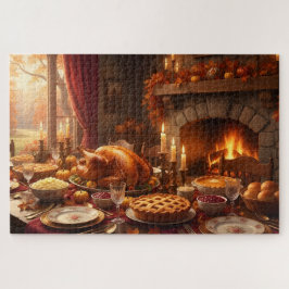 Thanksgiving Feast Turkey, Pies & Fireplace Glow Puzzle
