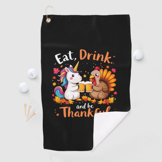 Thanksgiving Funny Unicorn Turkey Day Beer Long Sl Golfhandtuch (Insitu)