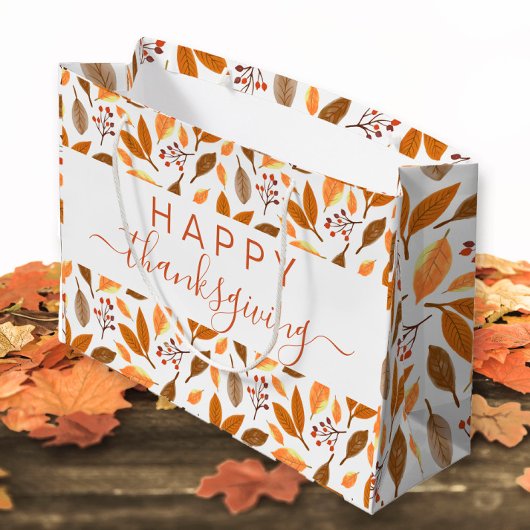 Thanksgiving Gift Bag – Grateful with Fall Leaves Große Geschenktüte