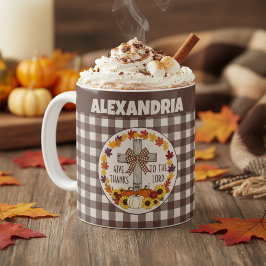 Thanksgiving Give Thanks To The Lord Brown Plaid Kaffeetasse