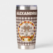 Thanksgiving Give Thanks To The Lord Brown Plaid Thermobecher (Rückseite)