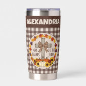 Thanksgiving Give Thanks To The Lord Brown Plaid Thermobecher (Vorderseite)