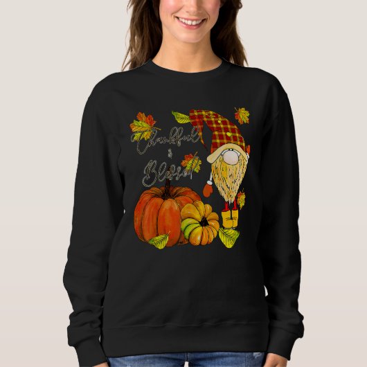 Thanksgiving Gnome Thankful & Blessed Sweatshirt (Vorderseite)