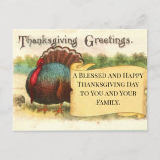 Thanksgiving Greetings Turkey Holiday Postcard Feiertagspostkarte