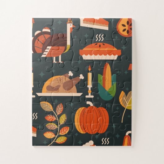 Thanksgiving Happy Turkey Day pattern gift Puzzle (Vertikal)
