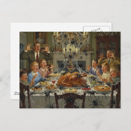 Thanksgiving Horror Spiders Invide the Table Postkarte (Vorne/Hinten)