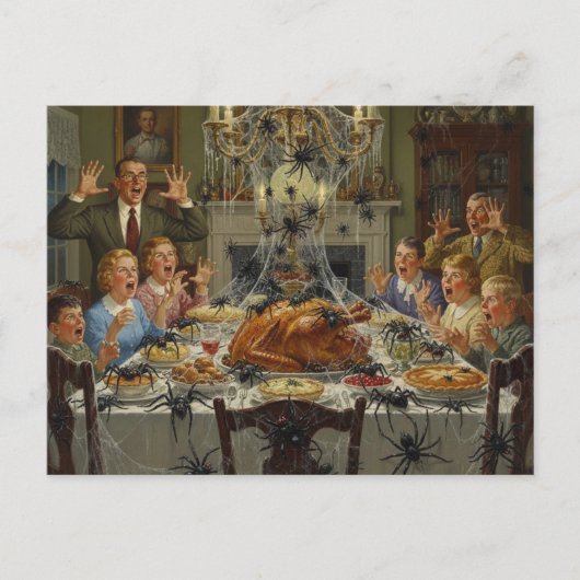 Thanksgiving Horror Spiders Invide the Table Postkarte (Vorderseite)