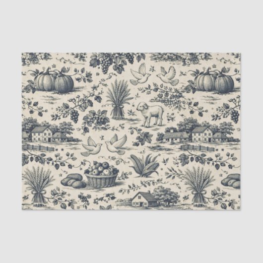 Thanksgiving Indigo Blue Harvest Toile Seidenpapier (Vorderseite)