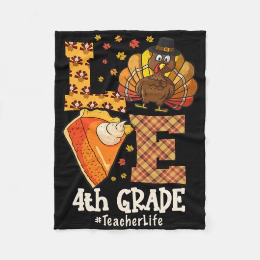 Thanksgiving Love 4th Grade Teacher Turkey Autumn  Fleecedecke (Vorderseite)