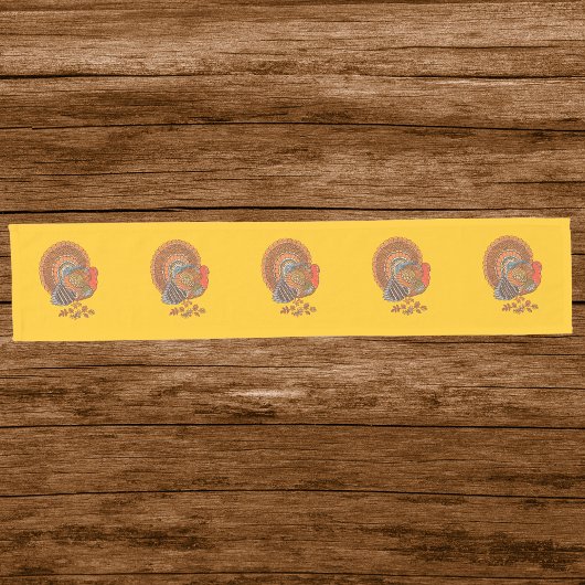 Thanksgiving Male Turkey Colourful Feathers Gold Kurzer Tischläufer