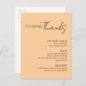 Thanksgiving Menu Einladungspostkarte (Vorne/Hinten)