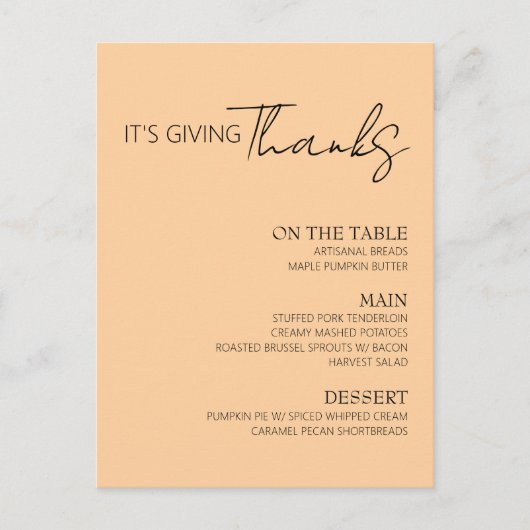 Thanksgiving Menu Einladungspostkarte (Vorderseite)