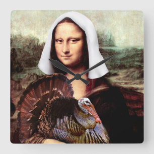 Thanksgiving Mona Lisa Pilgrim Quadratische Wanduhr