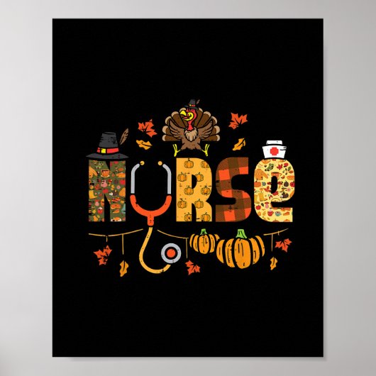 Thanksgiving Nurse Stethoscope Fall Scrub Top Er M Poster (Vorne)
