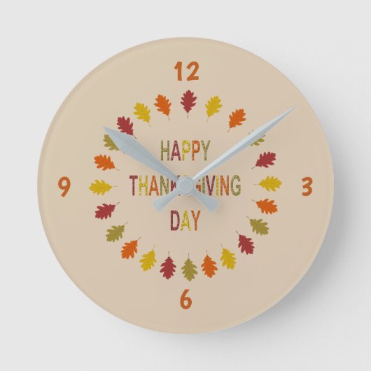 Thanksgiving Oak Leaves Runde Wanduhr (Vorderseite)