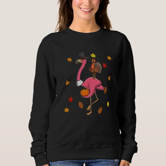 Thanksgiving Pilgrim Flamingo With Turkey Cute Sweatshirt (Vorderseite)