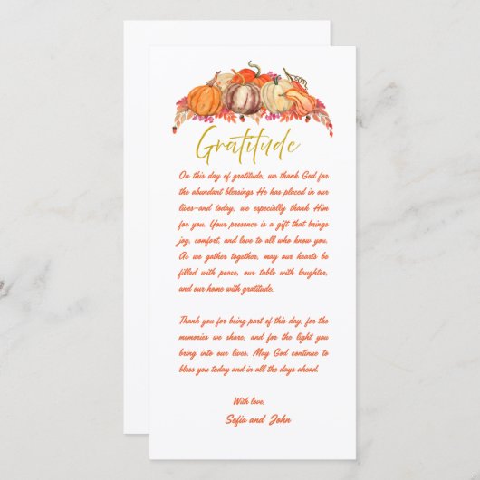 Thanksgiving Place Setting Gratitude Card (Vorne/Hinten)