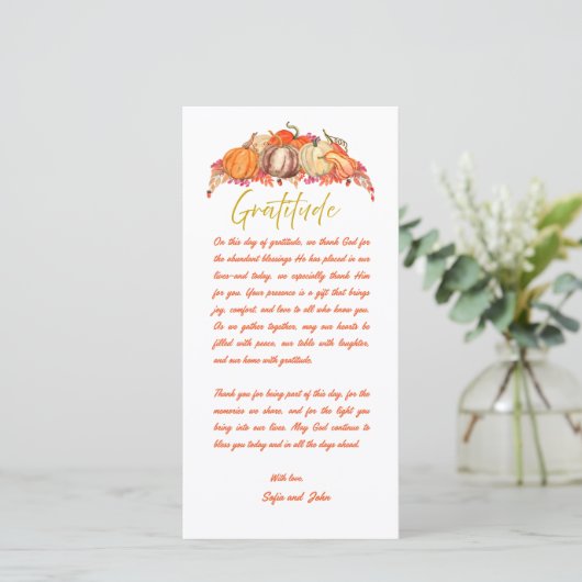 Thanksgiving Place Setting Gratitude Card (Stehend Vorderseite)