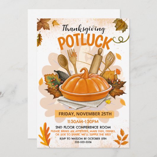 Thanksgiving Potluck Invitation Einladung (Vorne/Hinten)