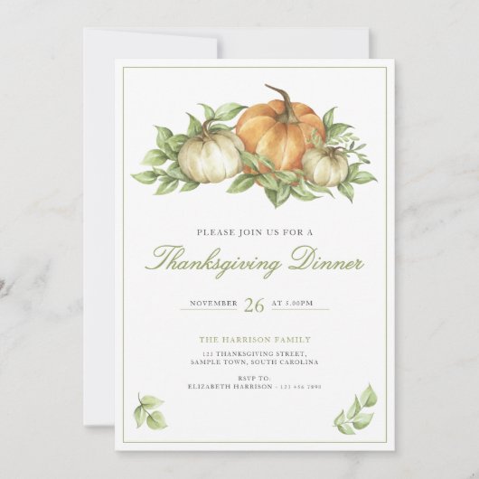 Thanksgiving Pumpkin Leaves Dinner Einladung (Vorderseite)
