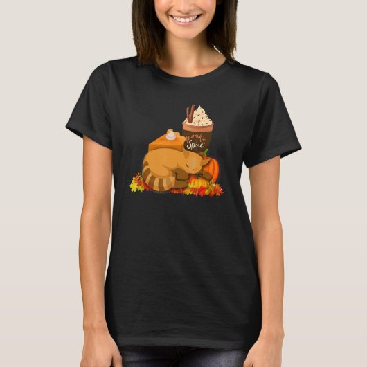 Thanksgiving Pumpkin Pie  Spice Latte Sleeping Cat T-Shirt (Vorderseite)