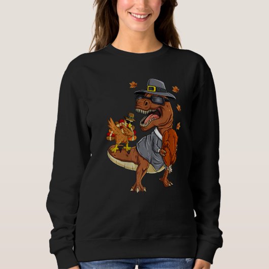 Thanksgiving Rex Dabbing Turkey Pilgrim Boys Kids  Sweatshirt (Vorderseite)