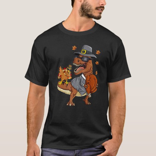 Thanksgiving Rex Dabbing Turkey Pilgrim Boys Kids T-Shirt (Vorderseite)