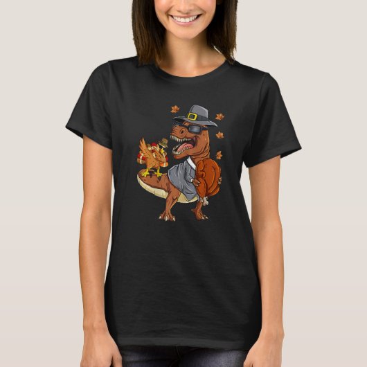 Thanksgiving Rex Dabbing Turkey Pilgrim Boys Kids T-Shirt (Vorderseite)