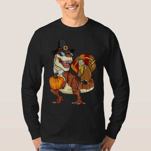 Thanksgiving Rex Dinosaur Dabbing Turkey Pumpkin T-Shirt (Vorderseite)