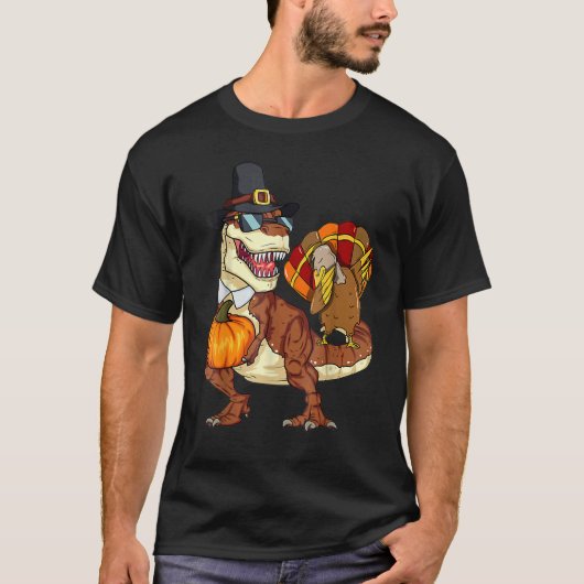 Thanksgiving Rex Dinosaur Dabbing Turkey Pumpkin T-Shirt (Vorderseite)