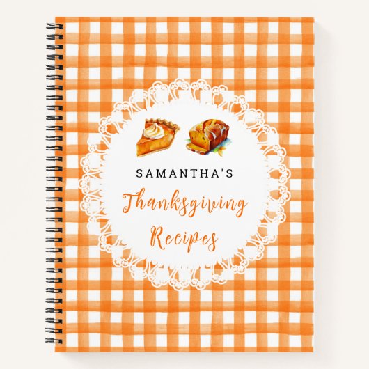 Thanksgiving-Rezepte Orange Gingham Notizblock (Vorderseite)