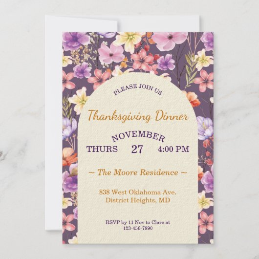 Thanksgiving Romantic Watercolor Florals Custom Einladung (Vorderseite)