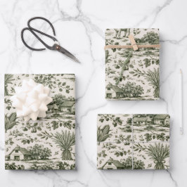 Thanksgiving Sage Green Harvest Toile Geschenkpapier Set