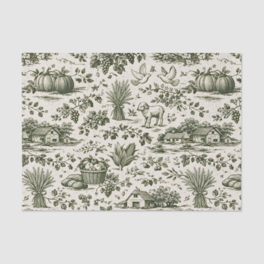 Thanksgiving Sage Green Harvest Toile Seidenpapier (Vorderseite)