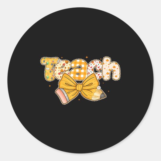 Thanksgiving Teacher Pencil Bow Fall One Thankful Runder Aufkleber (Vorderseite)