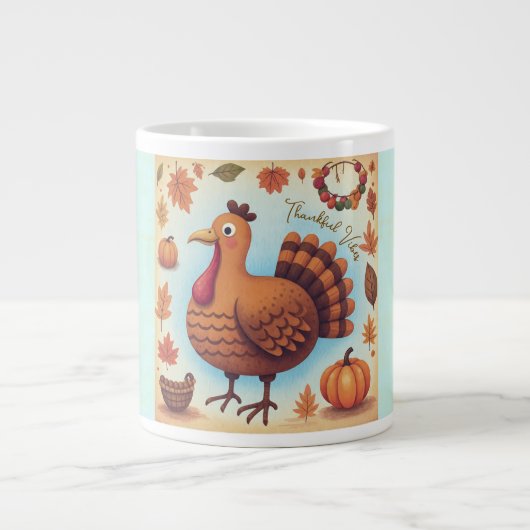 Thanksgiving,Thankful Vibes,Cute Turkey Jumbo-Tasse (Vorderseite)