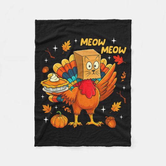 Thanksgiving Turkey Cat Meow Autumn Pumpkin Women Fleecedecke (Vorderseite)