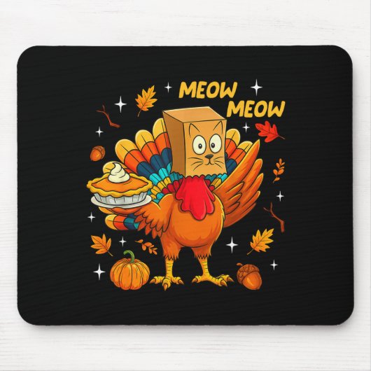 Thanksgiving Turkey Cat Meow Autumn Pumpkin Women Mousepad (Vorne)