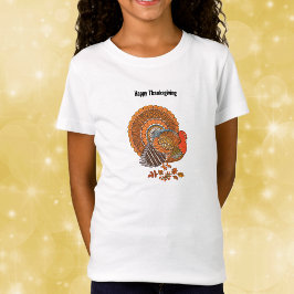 Thanksgiving Turkey Colourful Feathers in Leaves T-Shirt