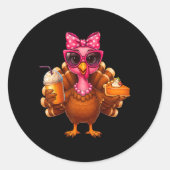 Thanksgiving Turkey Drinking Coffee Bow Pie Turkey Runder Aufkleber (Vorderseite)