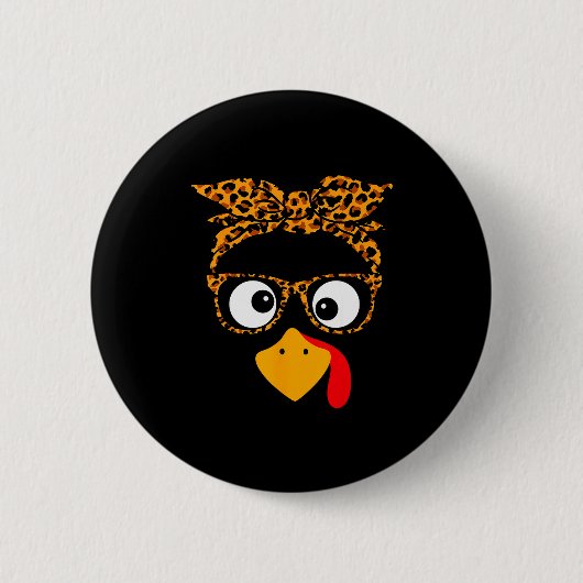 Thanksgiving Turkey Face Leopard Print Gles Autumn Button (Vorderseite)