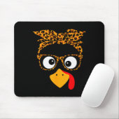 Thanksgiving Turkey Face Leopard Print Gles Autumn Mousepad (Mit Mouse)