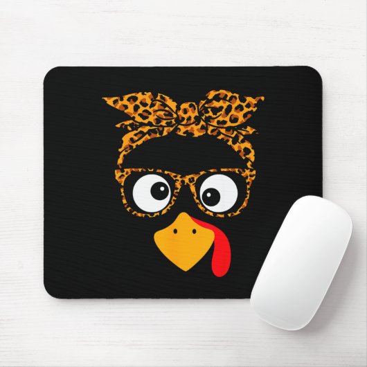 Thanksgiving Turkey Face Leopard Print Gles Autumn Mousepad (Mit Mouse)
