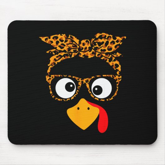 Thanksgiving Turkey Face Leopard Print Gles Autumn Mousepad (Vorne)
