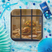 Thanksgiving Turkey Feast In Window Pappteller (Party)