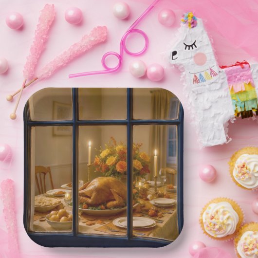 Thanksgiving Turkey Feast In Window Pappteller (Party)